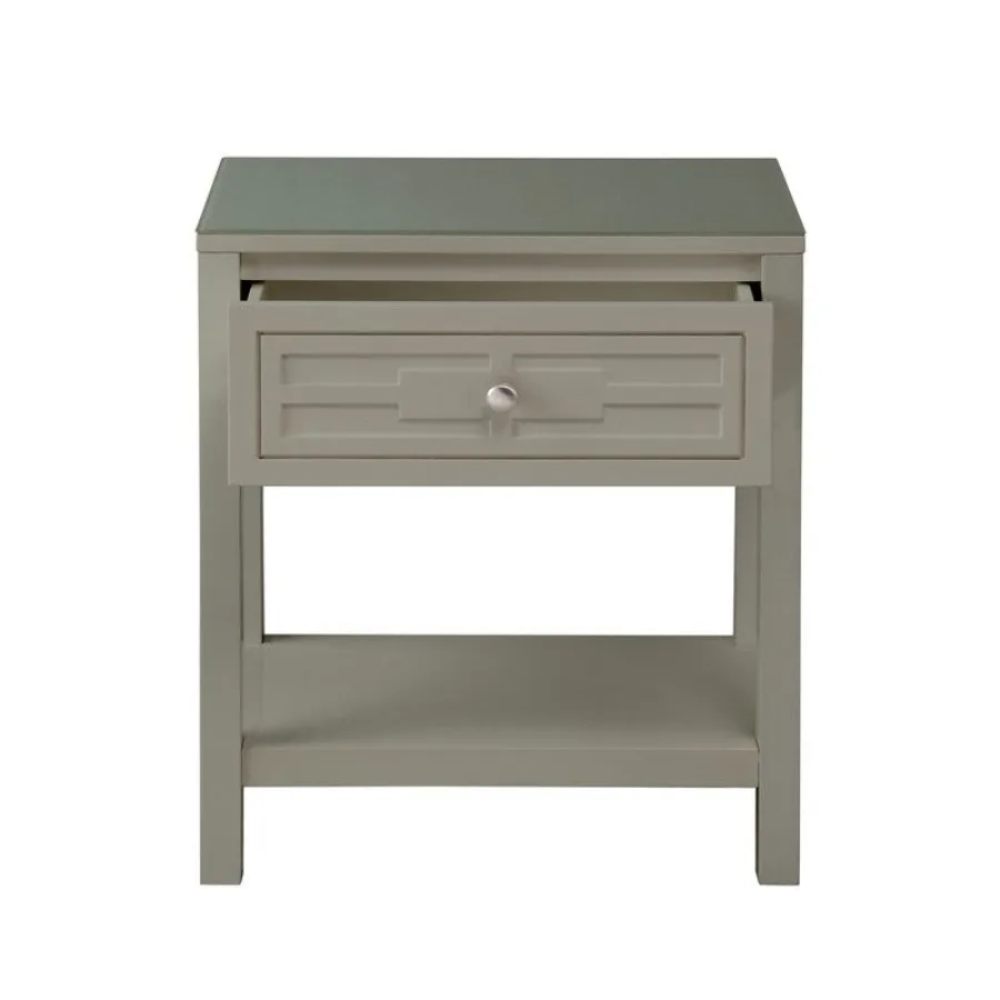 طاولة جانبية ذات نهاية خشبية رمادية داكنة مقاس 23 بوصة من ديلان مع سطح زجاجي ودرج #4