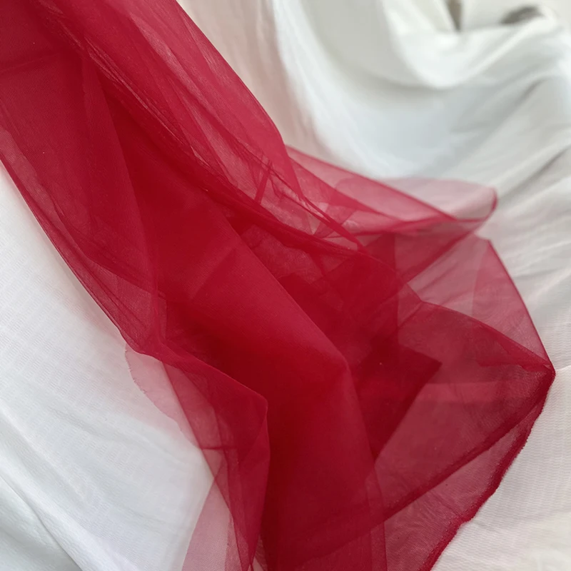 Red Burgundy Soft Tulle Fabric Wedding Celebration Curtain Clothing Rose Mesh Layout Chair Back Yarn Net DIY Sewing Material