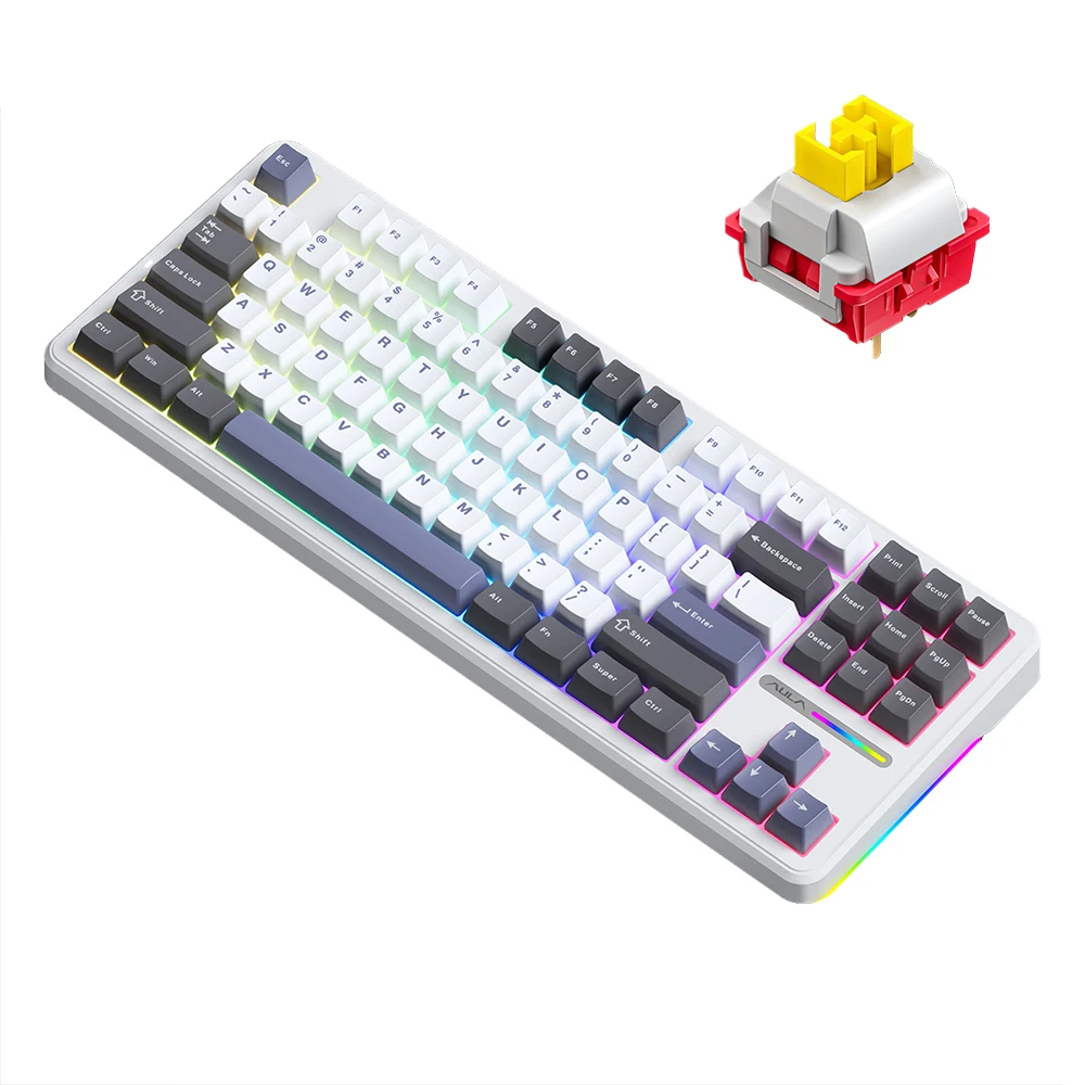 

AULA F87 Mechanical Keyboard Wireless Gasket Structure Keyboard with Tri-Mode Connectivity 87-Key Low-Delay Gaming Keyboard with