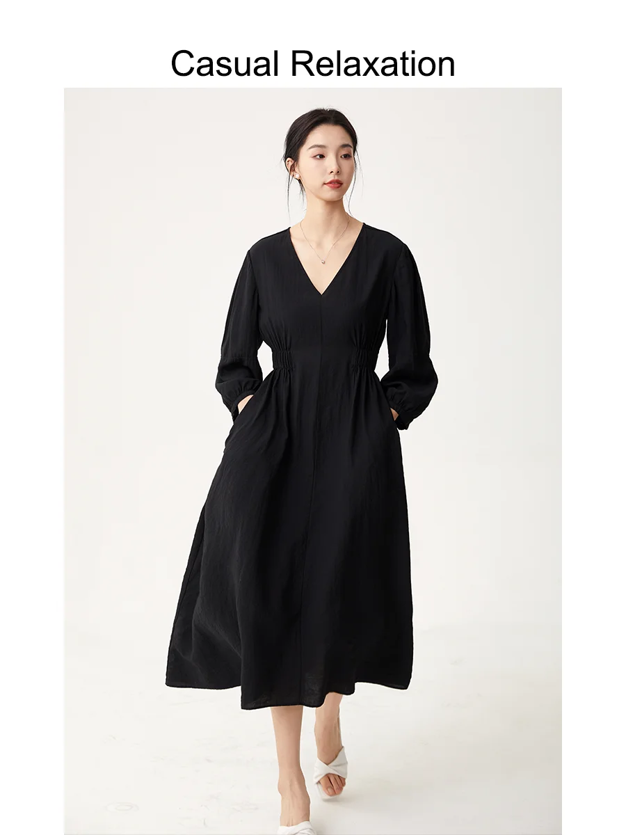 

Женское модное платье Ele Bla Long Dr для весны и осени, свободного кроя, с эффектом похудения, маленького размера, повседневное, для отдыха и поездок на работу