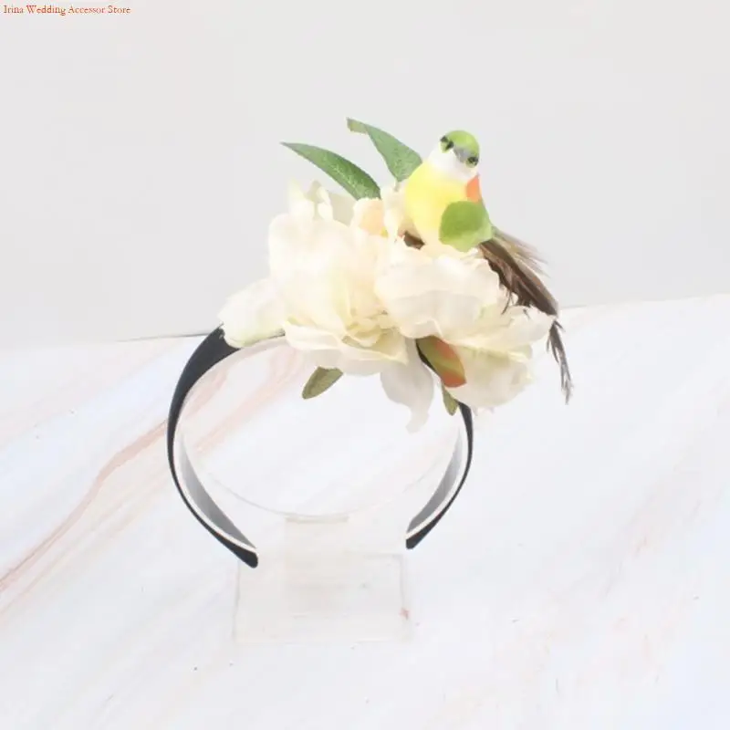 G92D Kids Hair Hoop Rose Theme Eye-catching Hair Hoop Rose with Lovely Bird for Pedlars Floral Headwear