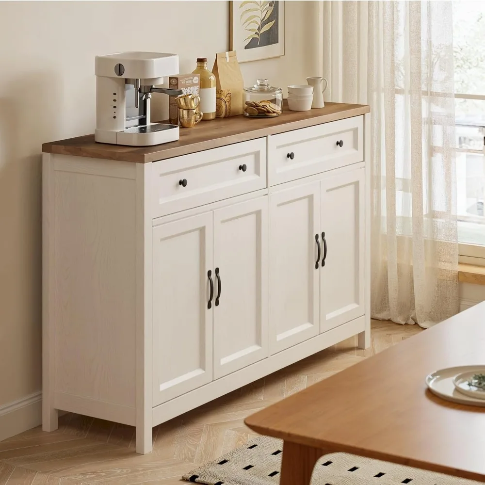 Rustic Farmhouse Style Kitchen Sideboard with Ample Storage, Drawers, and Doors for Coffee Bar and Dining Room Organization