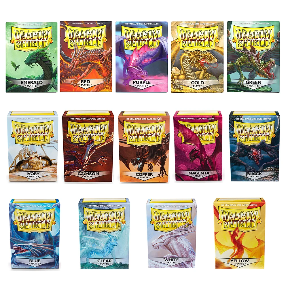 أكمام درع التنين أرجواني غير لامع/عاجي/قرمزي/ذهبي/أسود/شفاف/نحاس/R/أبيض/زمردي/أرجواني واقي بطاقة بحجم قياسي