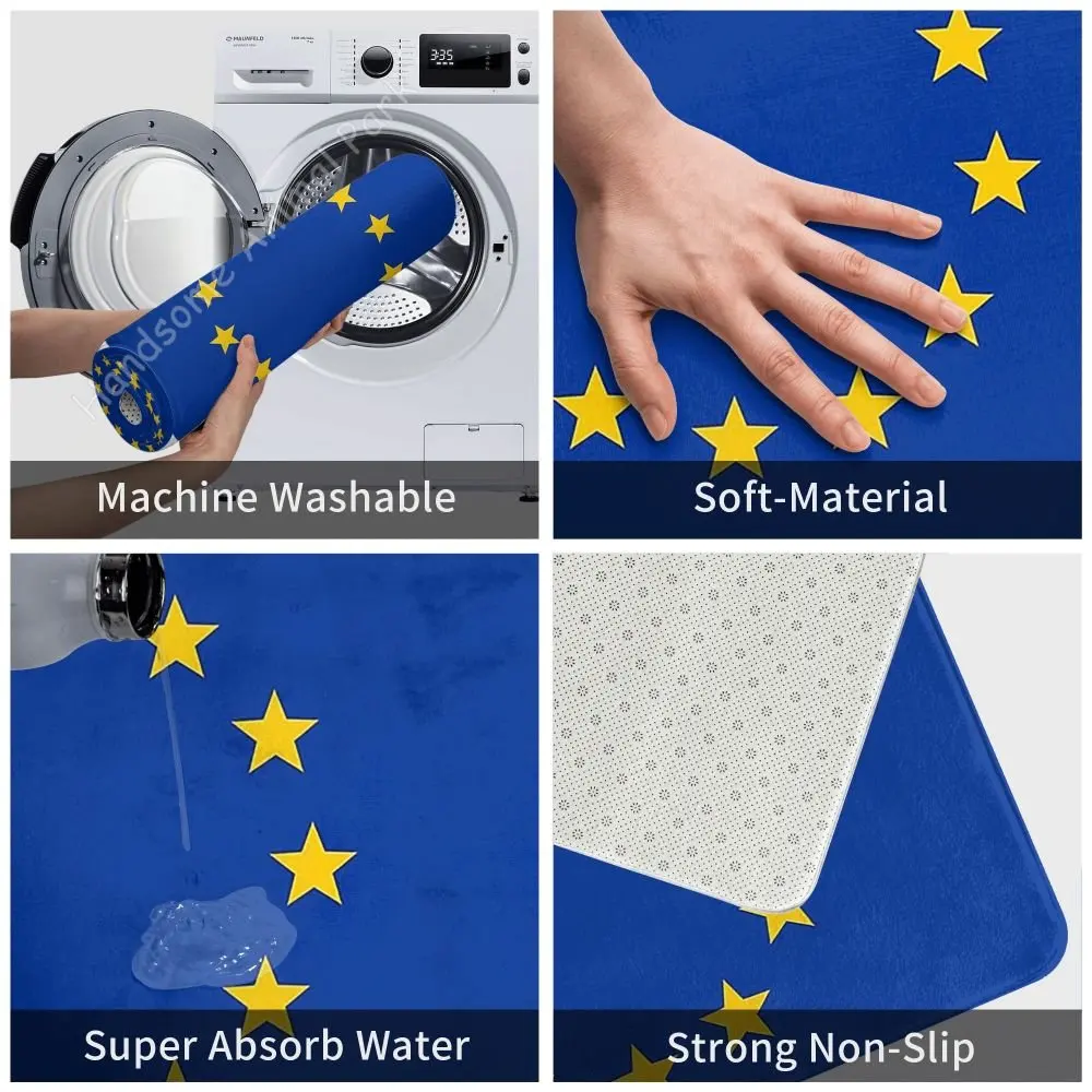 European Union EU Flag Doormat Flannel Rug Anti-Slip National Flag Absorbent Mat for Entrance Door Kitchen Bathtub Shower Mats