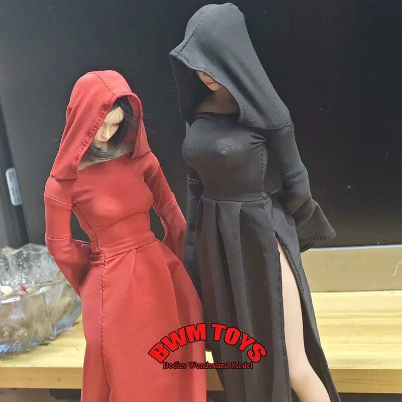 In Stock 1/6 Scale Female Soldier Vampire Hooded Long Sleeved Slit Dress Model Clothes For 12inch Action Figure Doll