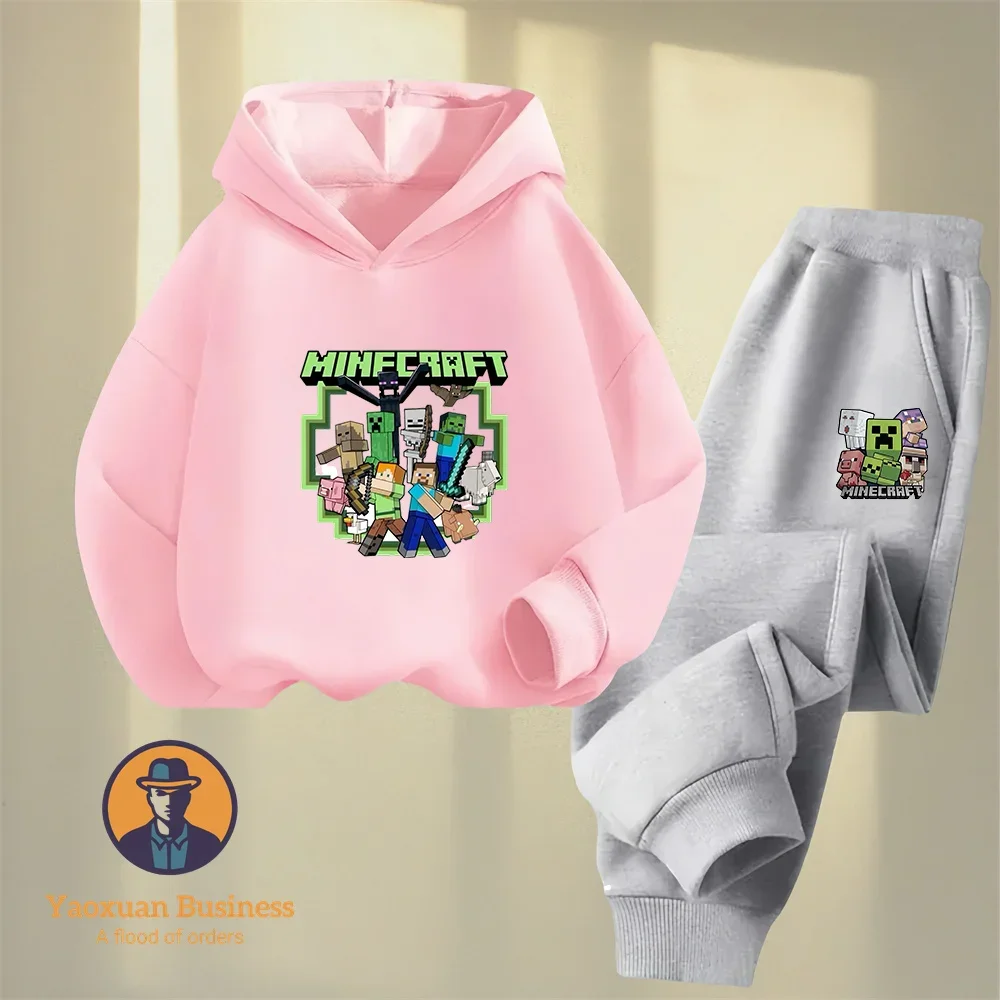 

Детские шапки с героями мультфильмов, толстовки + брюки Minecraft, свитера Kawaii, повседневная одежда для мальчиков и девочек, детские толстовки 2025 г.