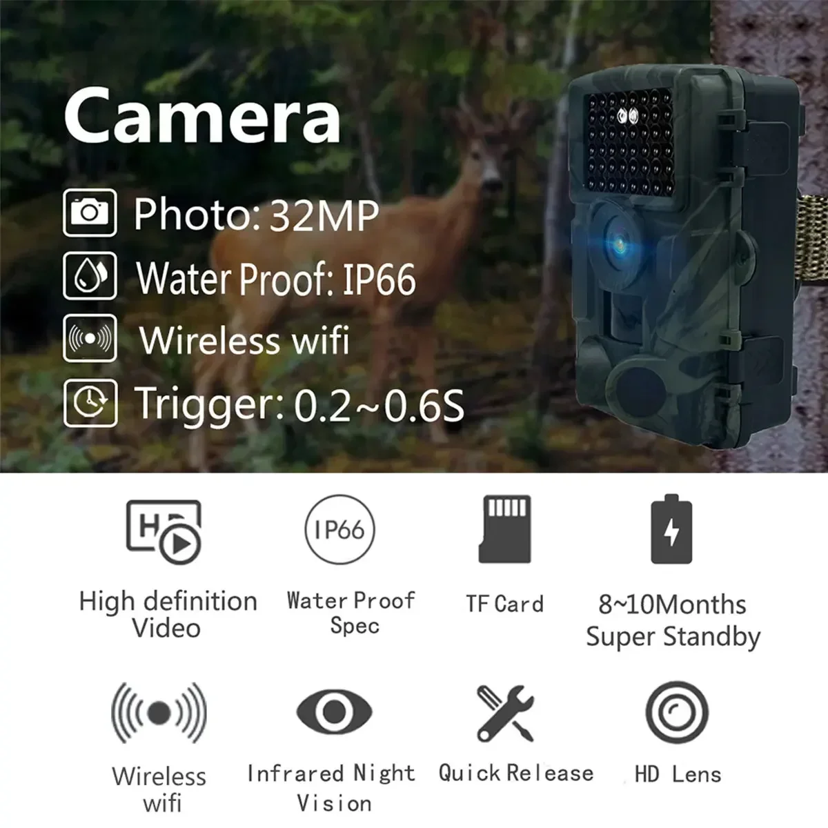 Hunting Camera PR4000 Bluetooth WIFI 32MP 1080P HD Video IP66 Waterproof for Outdoor Hunting and Wildlife Shooting for Hunting