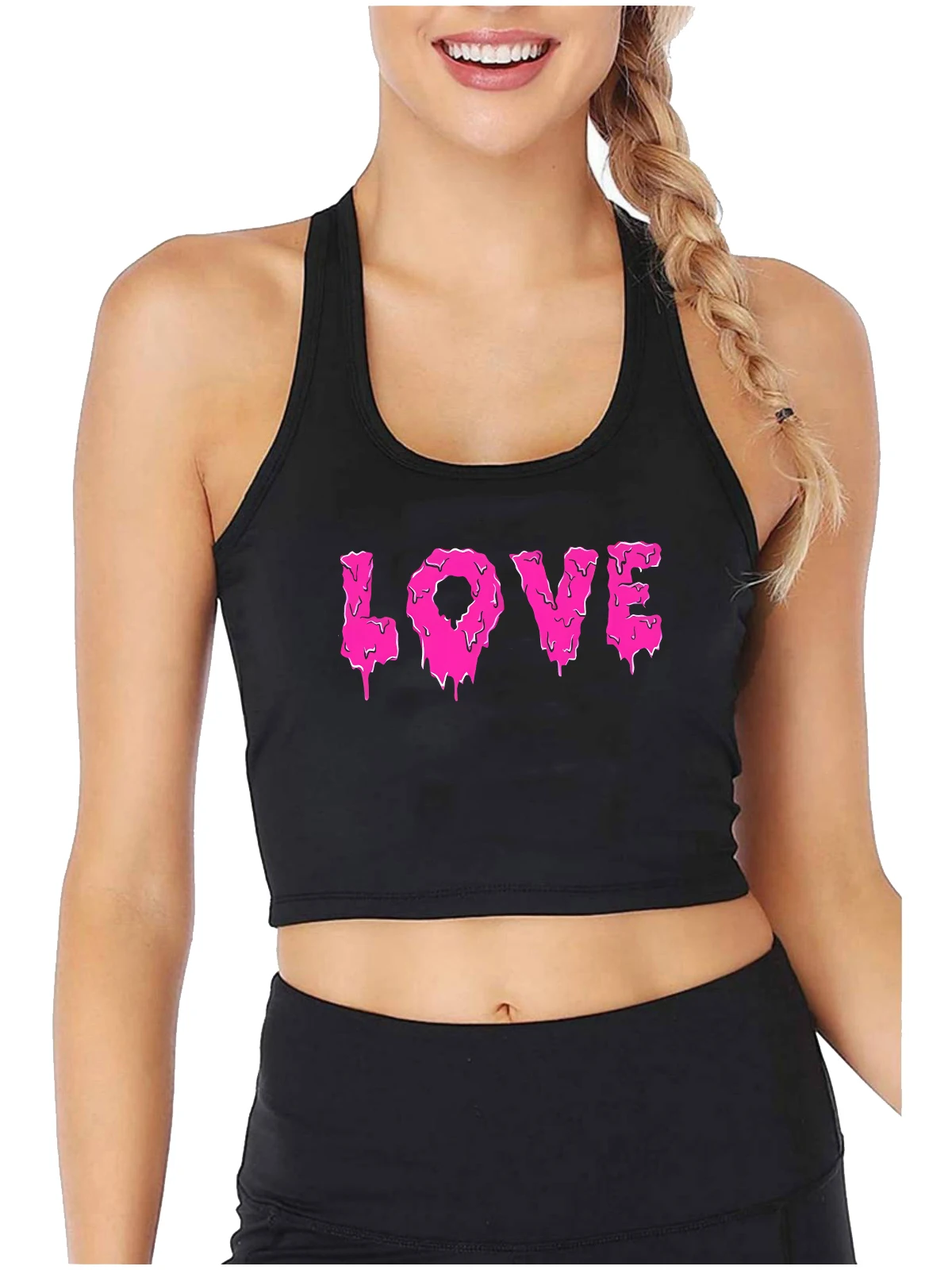 Juicy Love-Top corto ajustado sexi de calidad gráfica para mujer, camisetas sin mangas de estilo coqueto y humorístico, camisola de estilo de vida travieso divertida