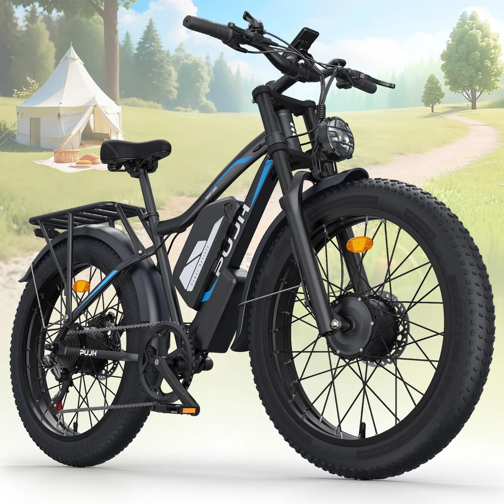 6000W Max 50 MPH up to100 Mile Dual Motor E-Bike for Adults, 60V 1200Wh Long-Lasting Battery with 26" Fat Tire All Terrain Adult