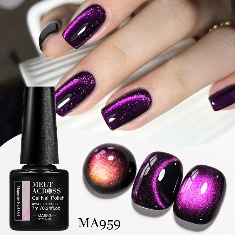 MEET ACROSS Autumn Cat Gel magnetico 7ml Gel olografico per occhi di gatto Scuro Perline di vetro di fascia alta Effetto Nail Art Necessita di colore base nero