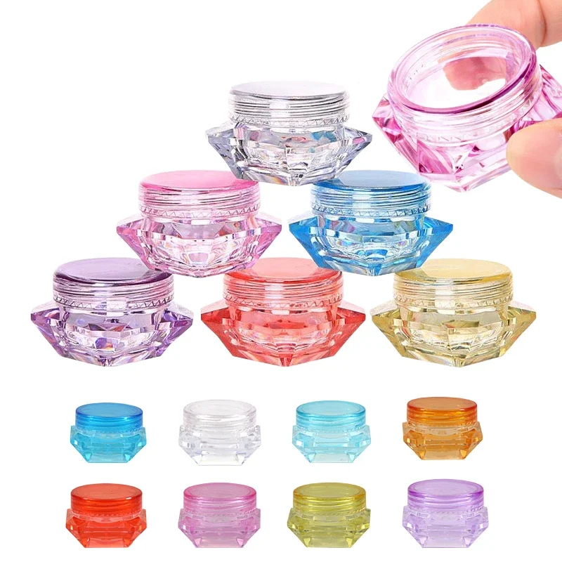 100Pcs Empty Multiple Colors 3ml/5ml Mini Plastic Diamond Shape Sample Jars Portable Cosmetic Containers For Cream Makeup Powder