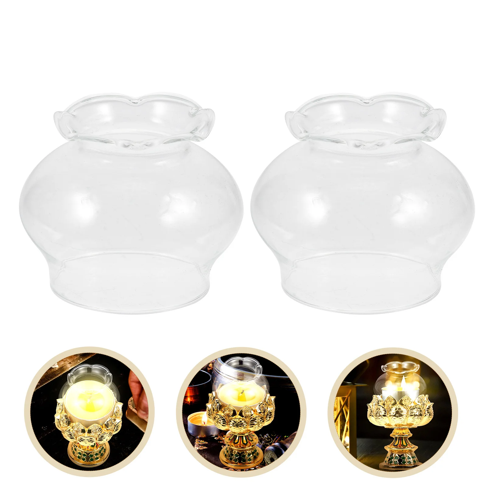 

2Pcs Glass Oil Lamp Cover Transparent Lamp Shade Protector for Home Bedroom Living Room Decorative Warm Light