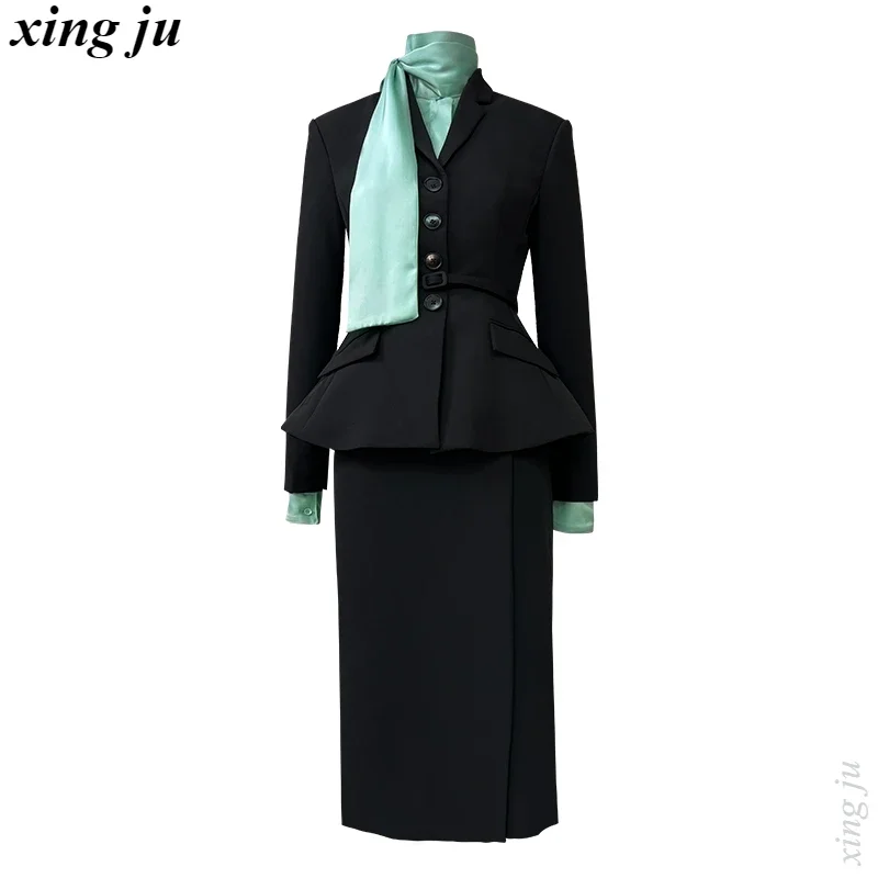 Kpop Koreaanse Zanger Party Temperament Zwarte Blazers Jas A-lijn Lange Rokken Vrouwen Kpop Outfits Stadium Kleding Jazzdans Kostuums