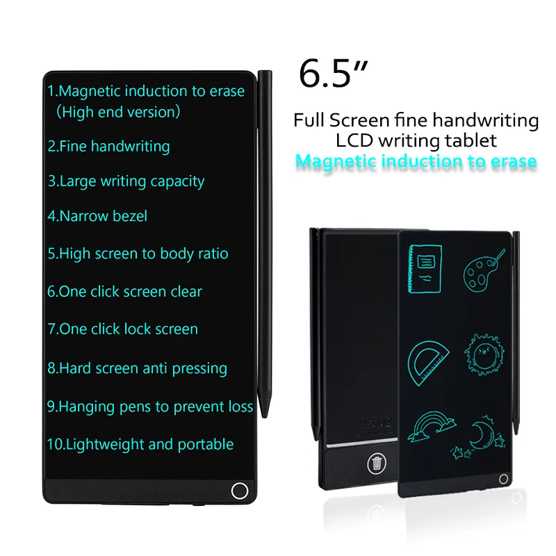 6.5 Inch Leather Case for Magic Tablet Full Screen Handwriting Induction Drawing Blackboard Erasable Meeting LCD Sketches Pad