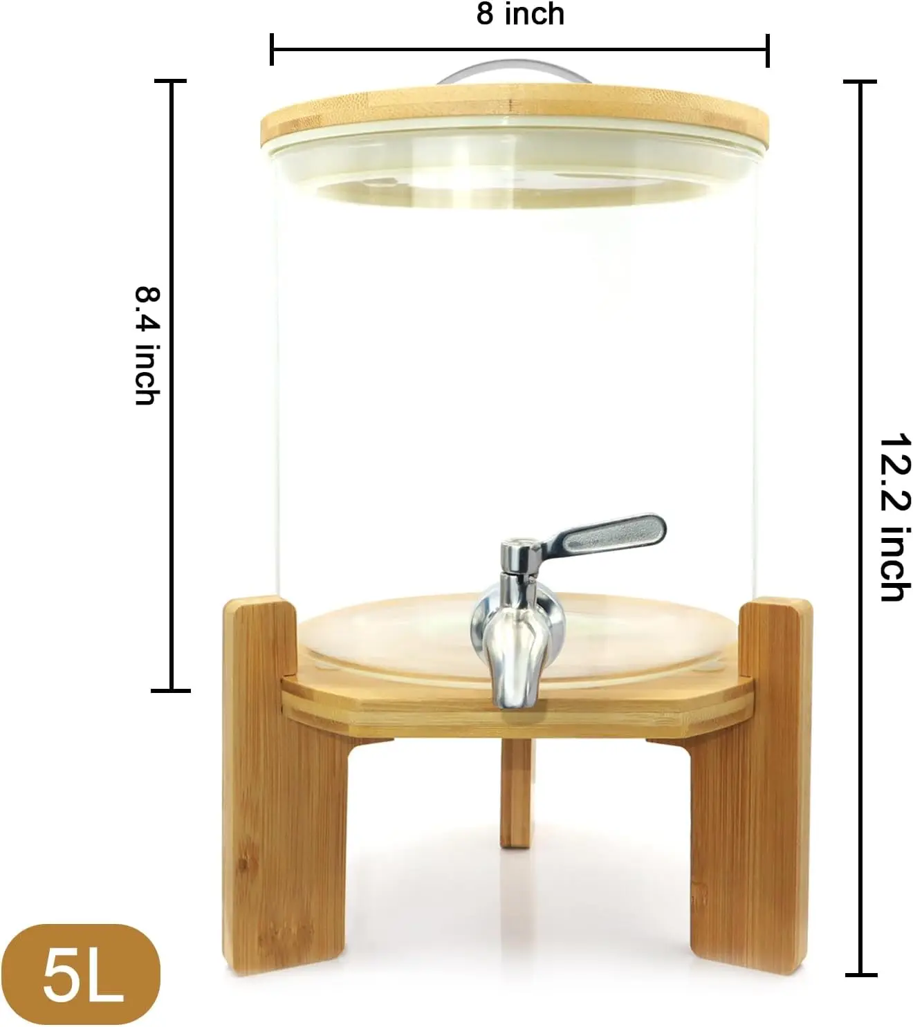 Glass Drink Dispenser with Stand,1.5 Gallons Wood Stand Cold Beverage Dispensers,Glass Beverage Dispenser for Parties,Bars