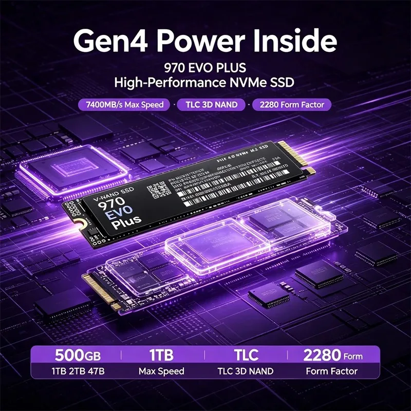 SSD NVMe 970 EVO Plus M.2 7400MB/s TLC 3D NAND 2280 Unidade de Estado Sólido Interna 500GB-4TB para Armazenamento em PS5, Desktop e Laptop