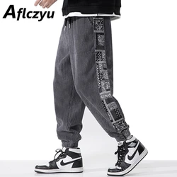 Pantalones de pana con cintura elástica para hombre, pantalón de chándal de retazos de Cachemira, Bandana, primavera y otoño