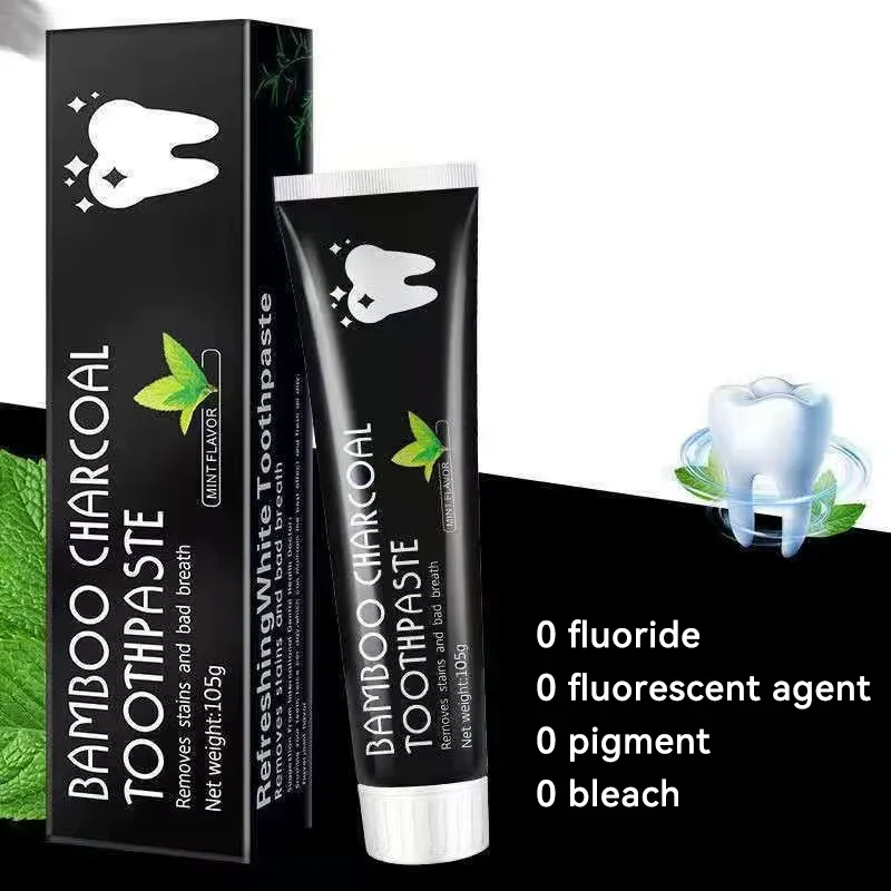 Bamboo Charcoal Toothpaste 105g Mint Flavor Non‑Fluoride Anti‑Cavity Strengthen Teeth Fresh Breath Oral Care For Adults GW6796