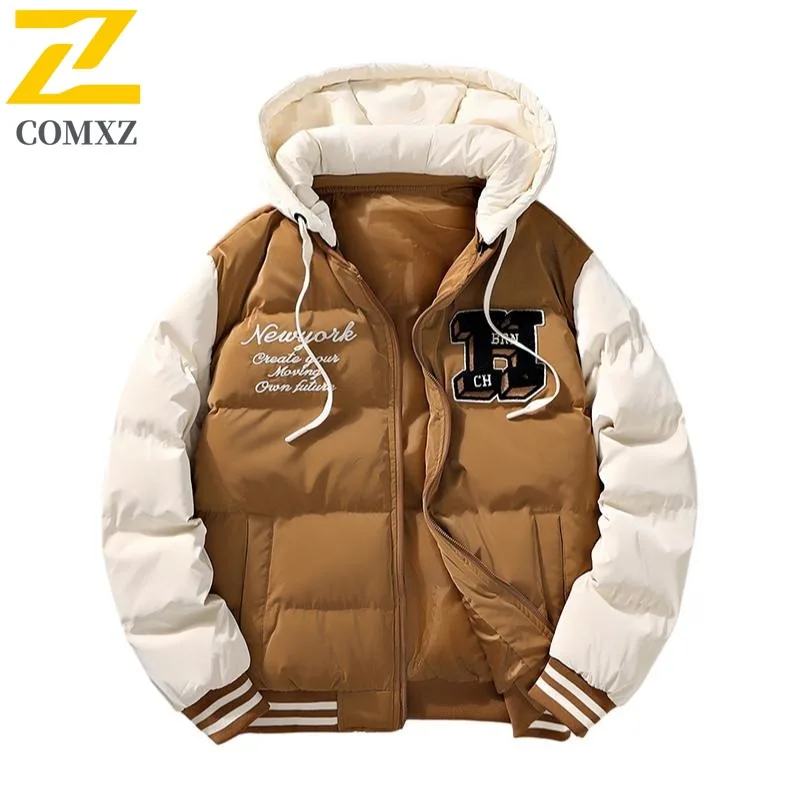 Men Winter Hooded Windbreaker with Fur Trim Thickened Fleece Lining Waterproof Windproof Loose Fit Thermal Coat Outdoor Jacket