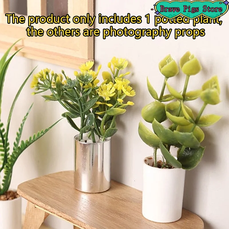6.5*1.9CM Leaves Potted Decor Green Plant Pot Model Bonsai Garden Miniature House Accessories