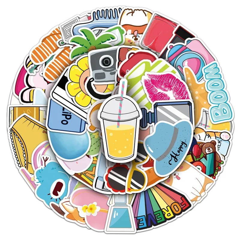 50pcs Cartoon Personality Cute Creative Doodle Decorative Stickers