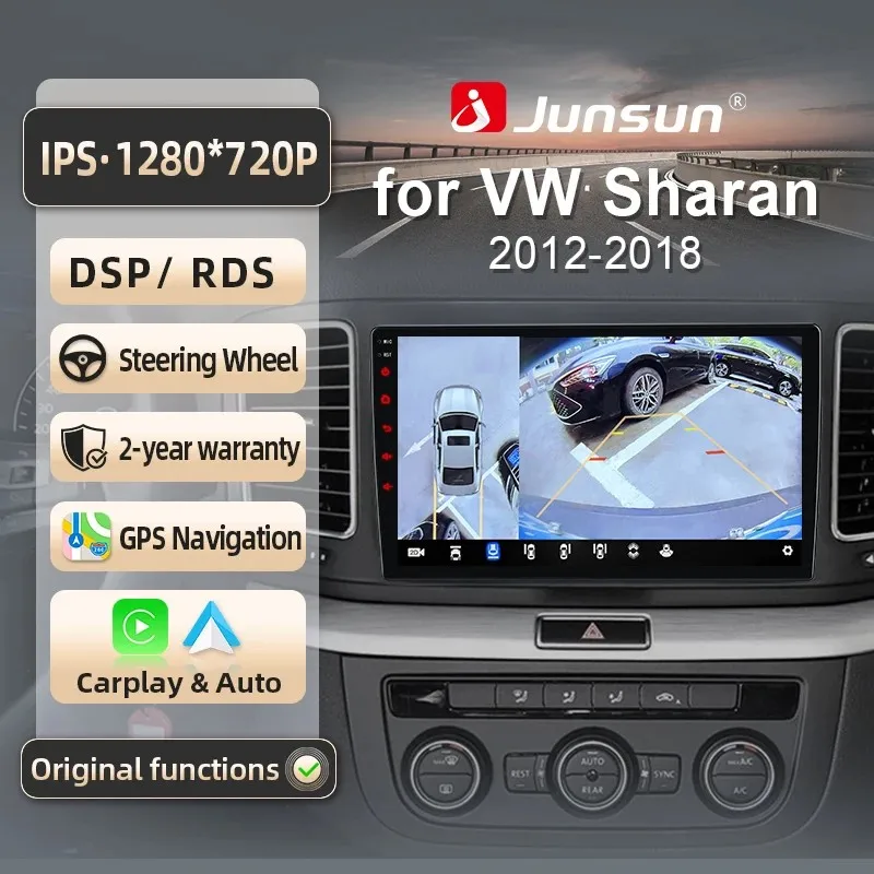 Image of Junsun für Volkswagen Sharan 2012-2018 9 Zoll 4GB 64GB Android 13 Autoradio GPS Navigation Carplay DSP Bluetooth FM Lenkradbedienung Unterstützung USB AUX Eingang Rückfahrkamera Bereit 1080P Video