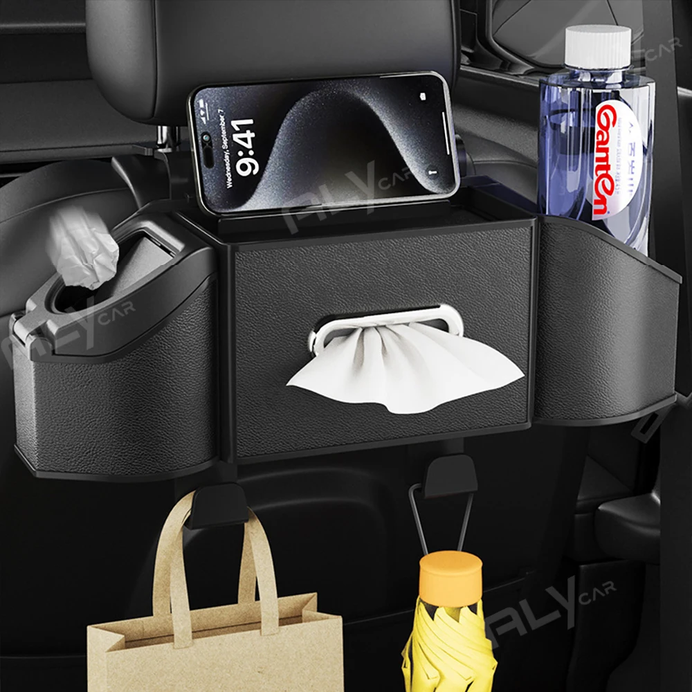 Universal Car Backseat Organizer with Tissue Dispenser,Trash Bin,Storage Pockets & Hooks–Car Back Seat Organizer Multifunctional