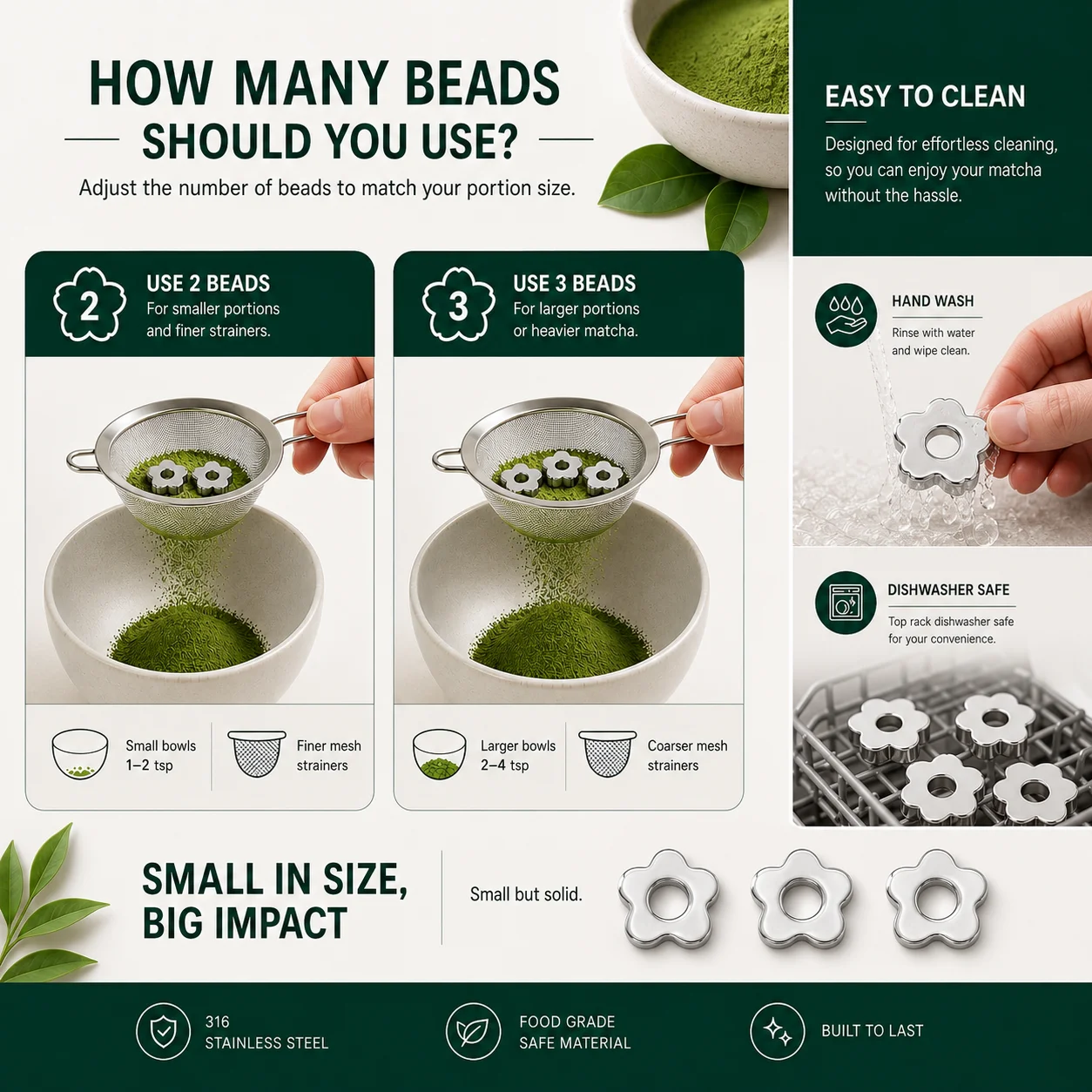 Premium Anti-Clump Matcha Sifter Stainless Steel Sieve with Rolling Beads for Smooth Sifting No More Lumps Food-Safe Durable