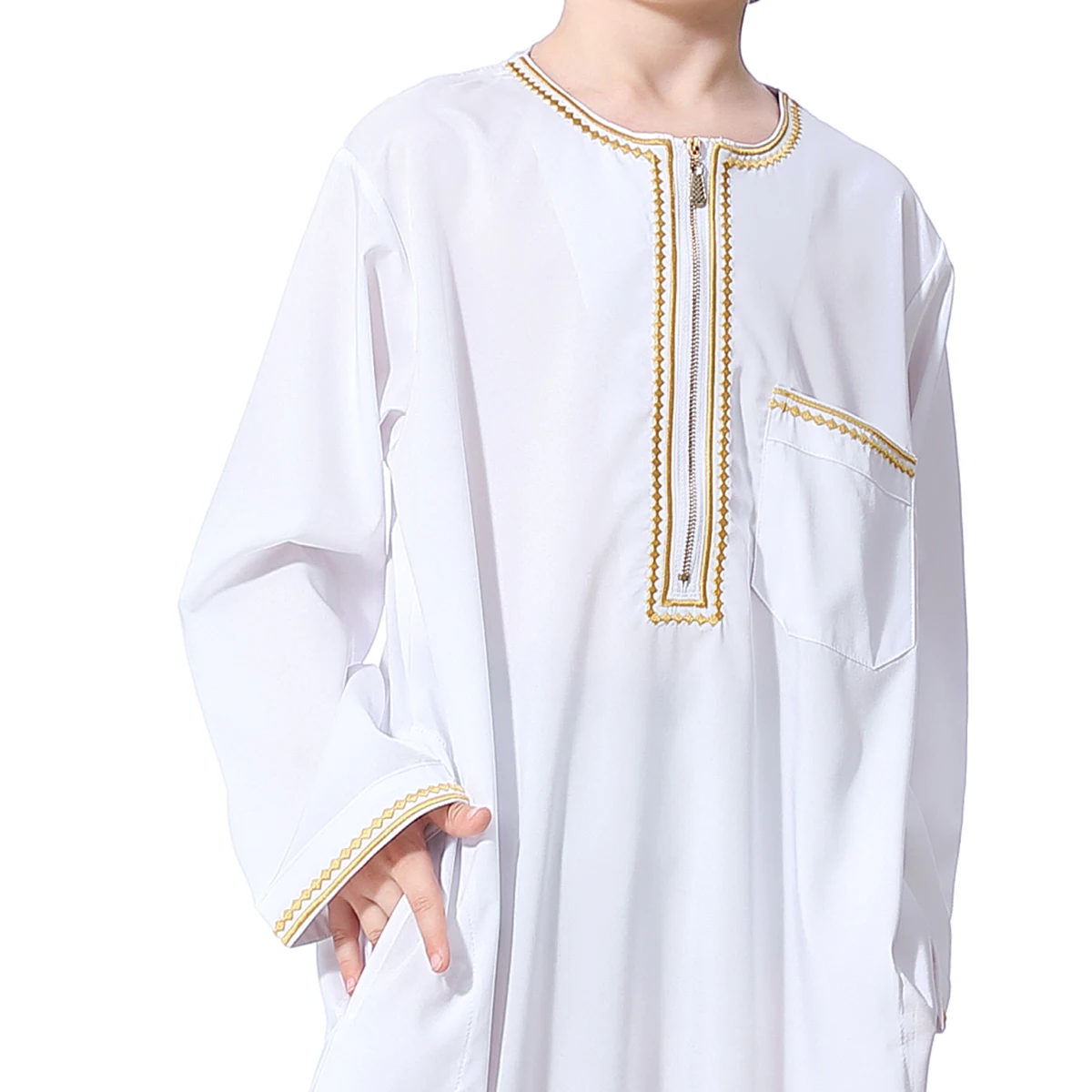 Muslimische Jungen Kleidung Arabischen Dubai Türkei Malaiische Volle Hülse Abaya Kinder Jubba Thobes Stickerei Robe Kleid Kinder TH875