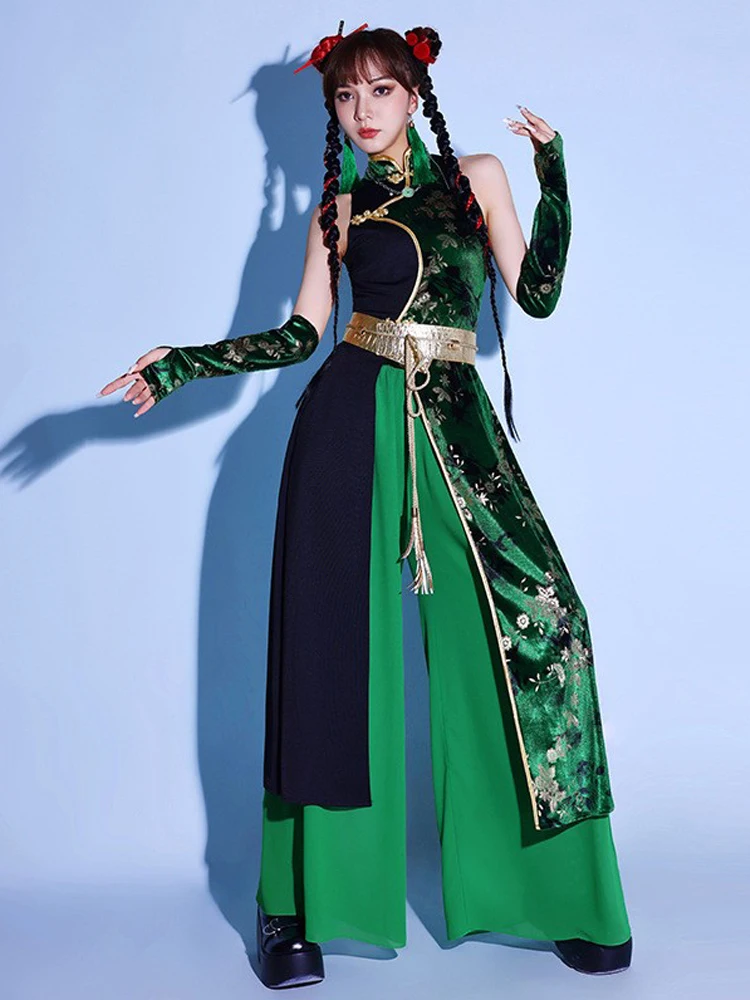 Green Dance Outfit Women's Set Jazz Dance Performance Costume Kpop Girl Group Stage Clothes National Trend Street Style