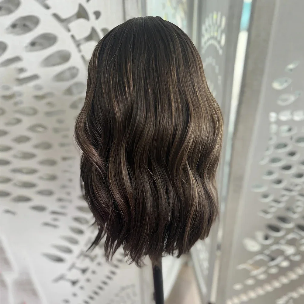 Highlight Brown Glueless Soft  26“ Wave 5x5 Silk Base Jewish Human Hair Wig Baby Hair HD Lace European Hair Preplucked Daily image 3