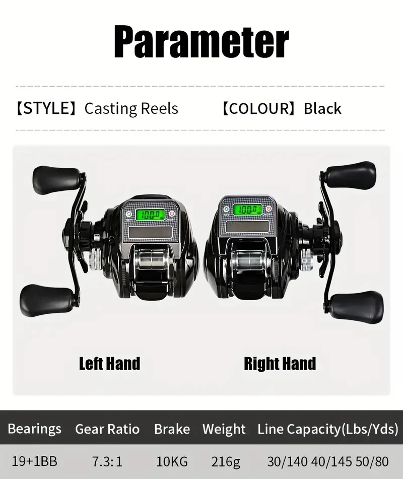 Carrete Baitcasting con pantalla digital y medidor de profundidad - imagen 4