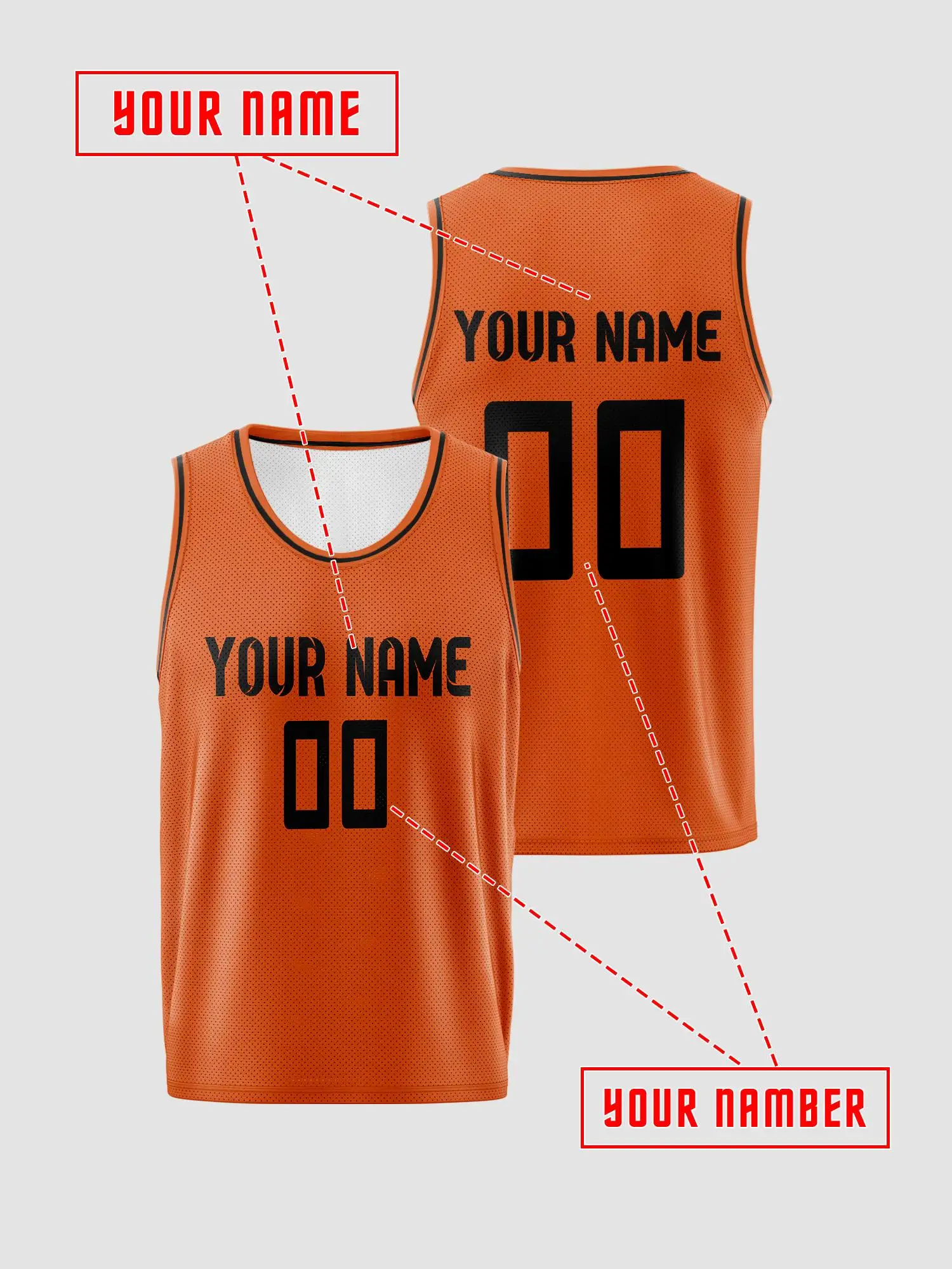Orange‑Red Black Trim Custom Basketball Jersey Set, Adults Kids Name Number Print Quick‑Dry Uniform