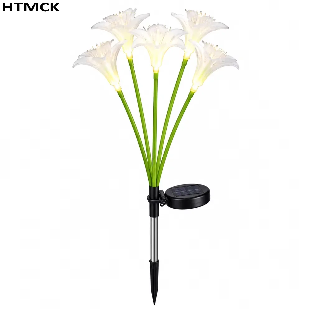 Solar Powered Lily Flower Stake Lights, Fiber Optic LED Outdoor Garden Decor Lawn Lamps, Waterproof Pathway Patio Yard Light