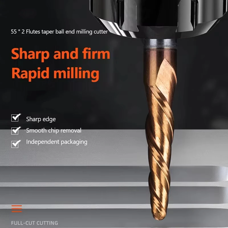 2 Flutes Carbide Spiral Tapered Ball Nose End Mill 3.175 4 6 8mm Router Bit Woodworking CNC 3D Carving Bits Wood Milling Cutter