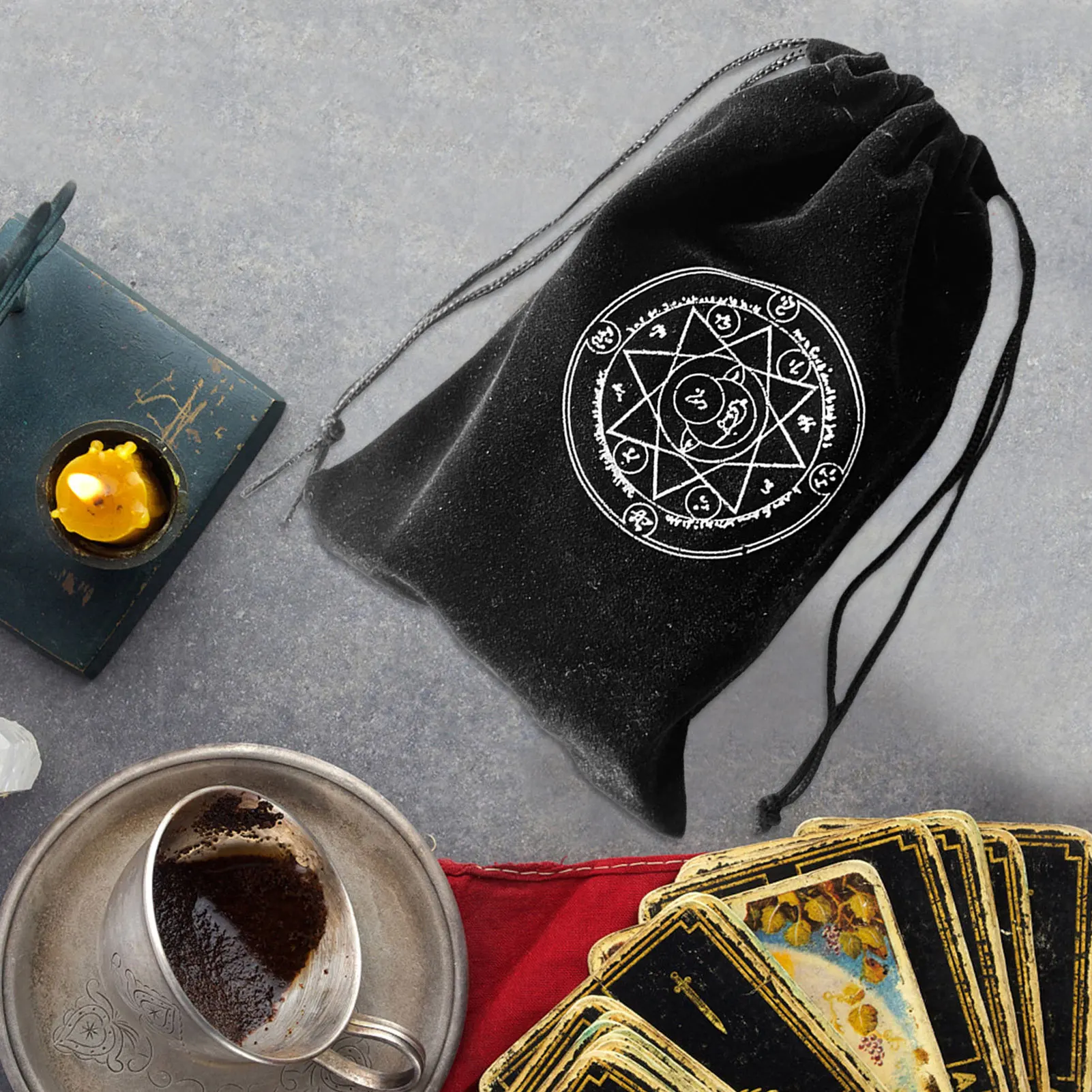 Drawstring Gift Bags Portable Cloth Drawstring Bag Pentagram Bags With Drawstrings Tarot Card Holder Jewelry Bags Flannel Print