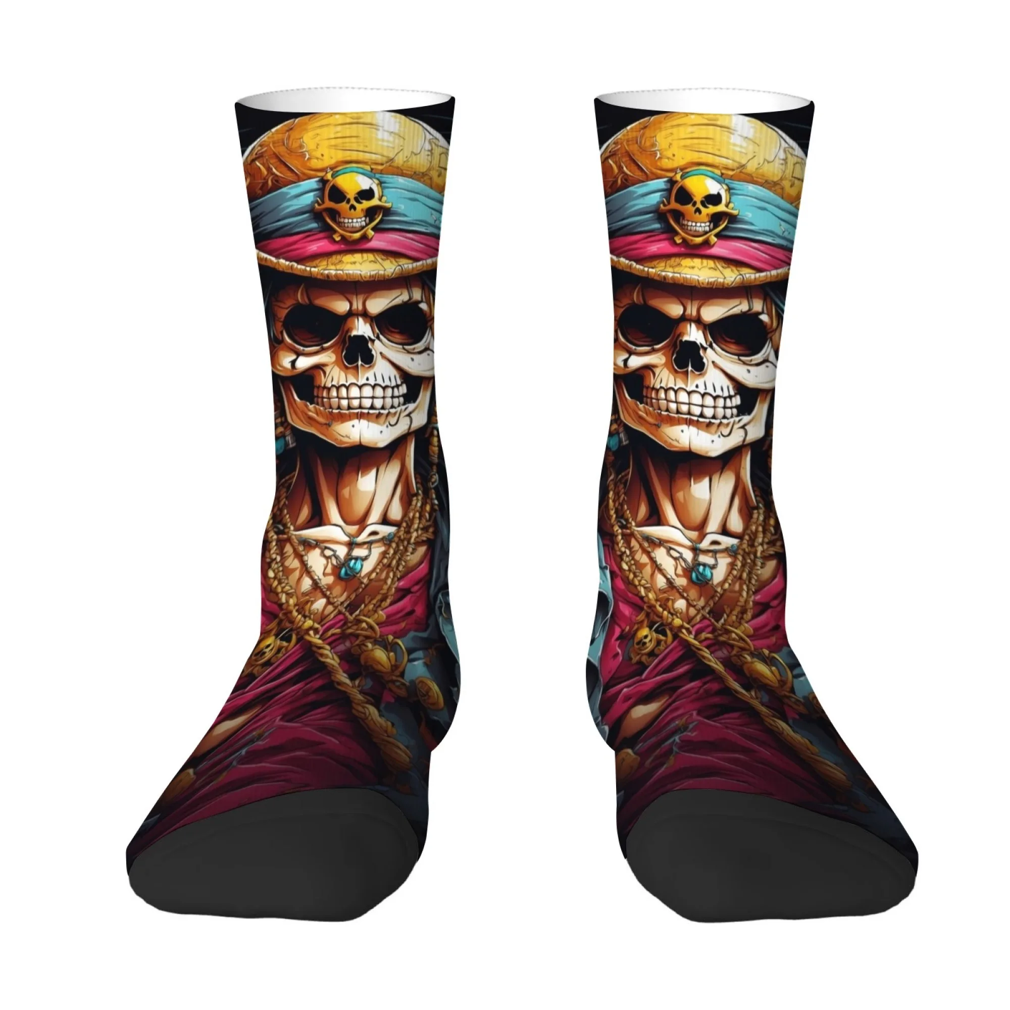Punk Hat Skull Print Men's Mid-Calf Socks Street Hip Hop Rebellious Party Rock Outdoor Socks Elastic Skin-Friendly Socks