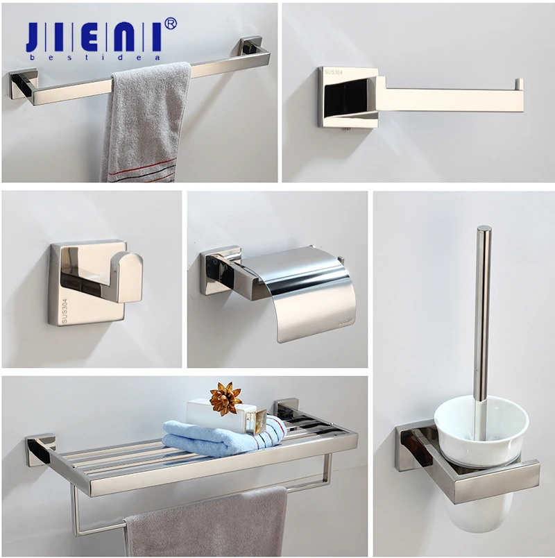 

JIENI Chrome Polish Bathroom Hardware Accessories Set 304 Stainless Steel Toilet Paper Toilet Brush Wall Mounted Combo Kit