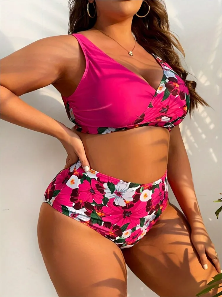 حجم كبير بيكيني عالية الخصر المرأة رفع حجم كبير ملابس السباحة 2025 الصيف Mujer حجم كبير البطن تحكم ملابس السباحة بيكيني مجموعات