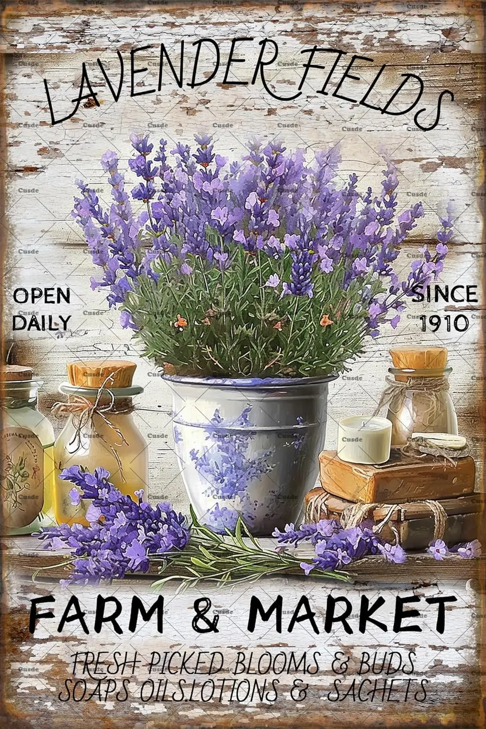 Vintage Lavender Field Metal poster Vintage Garden logo Freshly picked lavender wall decoration suitable for family bathroom gif