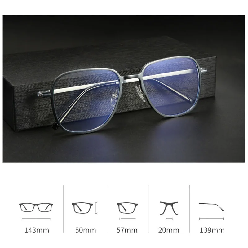 HDCRAFTER Oversized Square β-Titanium Glasses Anti Blue Ray Men Optical Glasses Frames Men Prescription Eyeglasses Frames 6123