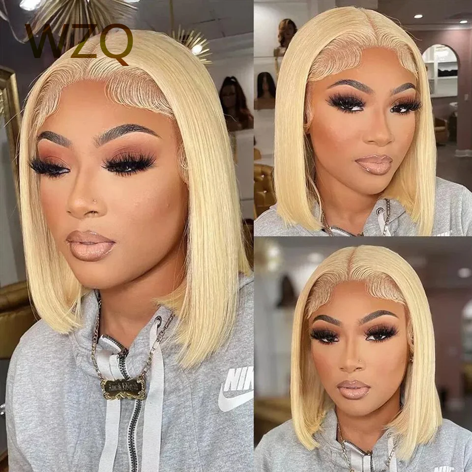 

Honey Blonde 613 Colored Short Bob Wig 13X4 HD Transparent Lace Front Human Hair Wigs For Women 180% Lace Front Wig Pre Plucked