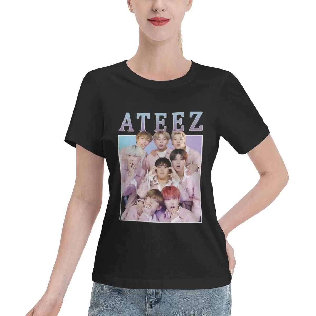 ATEEZ Cute Vintage Retro Kpop Band Style 90s Men's 100% Cotton Short Sleeve T-shirt Top Loose Tshirt