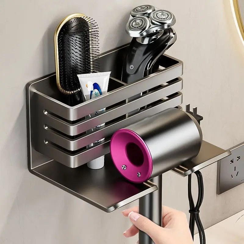 Wall Bathroom Organizer For Dyson Hair Cradle No Drill Hair Dryer Holder Hair Dryer Stand Storage Shelves Standing