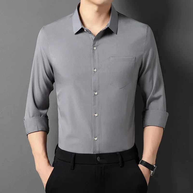 

Men's Business Casual Solid Color Long Sleeved Shirt Non Ironing Comfortable Top