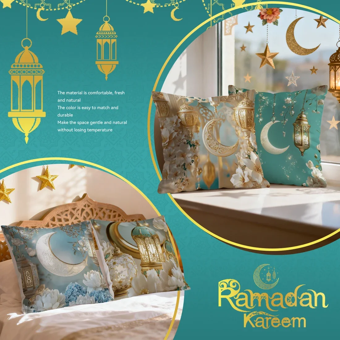 Ramadhan festival lanterns and flowers Cushions Pillowcase Polyester Cushion Cover Throw Pillow Pillowcover Home Car Sofa Decor