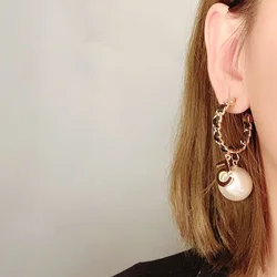 Fashion Big Pearl Earring for WomenLeather Golden .Dangle Jewelry Brincos