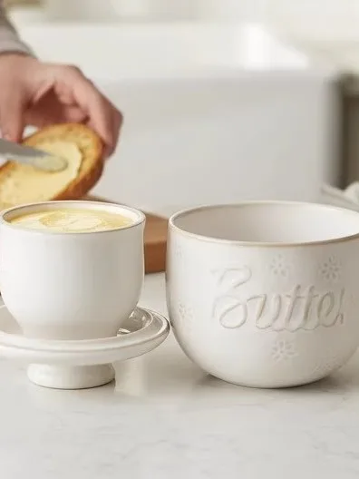 

Antique ink-sprinkled small flower ceramic butter cup round butter jar with lid storage box kitchen storage box large capacity