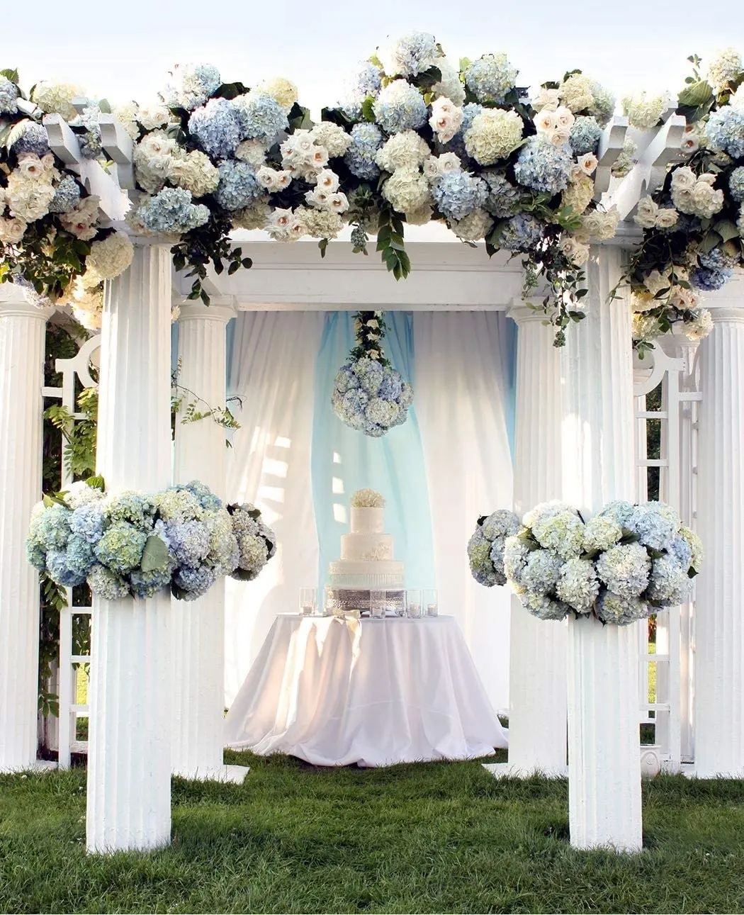 5PCS 54 Heads Silk Hydrangea Heads Artificial Flowers Heads with Stems Fake Hydrangea Flowers for Home Wedding Party Decoration