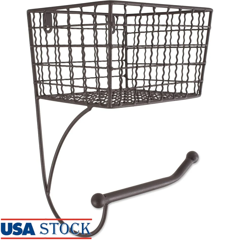 

Декор ванной комнаты в деревенском стиле, настенный держатель для туалетной бумаги с корзиной для хранения, аксессуары, сотовые телефоны, книги, салфетки